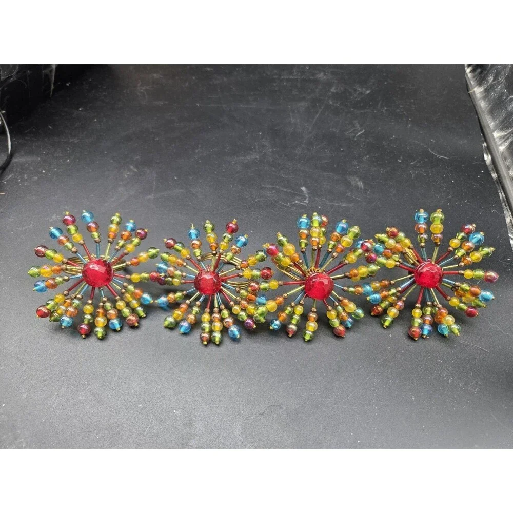 Vintage Pier 1 Beaded Firework Starburst Napkin Rings Set Of 4
